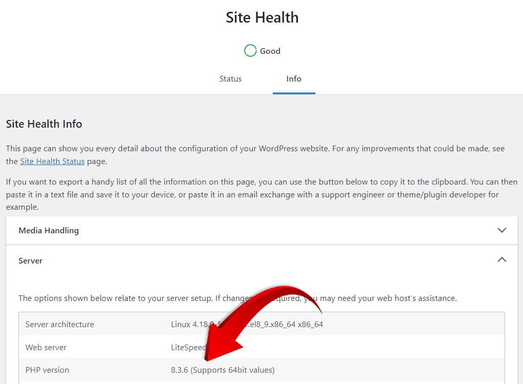 PHP version check on WordPress